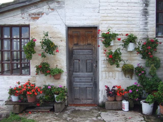 Fasad med blommor utanför
